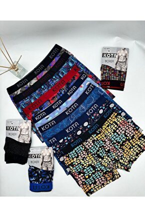 1015 Erkek Desenli Likralı Boxer 4 Adet