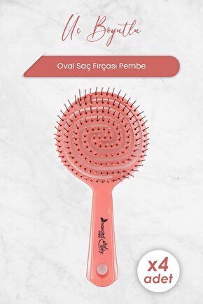 Üç Boyutlu Oval Saç Fırçası Pembe x 4 Adet