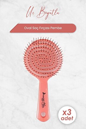 Üç Boyutlu Oval Saç Fırçası Pembe x 3 Adet