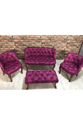 Elizzan Fuşya Çay Seti Koltuk Berjer 2+1