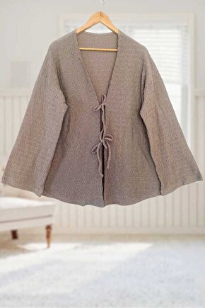 Bej Rengi Önü Bağlamalı Kimono Tunik