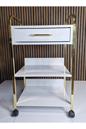 Çekmeceli gold parlak etejer ( tekerlekli)