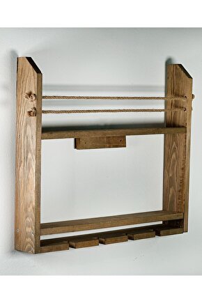 Rustik Ahşap Şaraplık Halatlı Içki Barı Standı (kurulu )