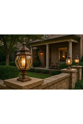 232Lamp Bahçe Duvar Teras Aliminyum Döküm Cam Sarı Eskitme Setüstü Fener Aydınlatma Armatürü