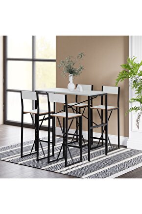 4 Kişilik Gzl Bar Masa Bar Sandalye Yemek Masa Sandalye Takımı Beyaz 1584