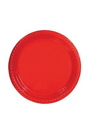 Alsepetavm Kırmızı Renkli Plastik Tabak 23 Cm 25 Adet