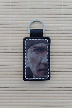 Ataturk Siluetli ozel uretim Ayyildiz Hakiki Deri Hediyelik Anahtarlik