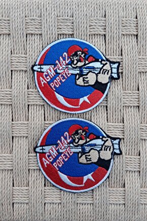 2 Adet Nakış işlemeli Kırmızı Zemin Agm-142 Popeye Arma Patch Peç