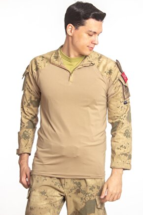Jandarma Kamuflaj Renkli Uzun Kollu Taktik Operasyon Likrali Combat T-shirt