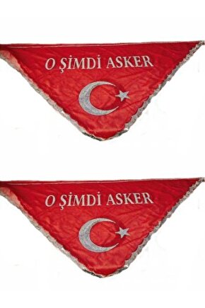 2 Adet Kırmızı Beyaz Ayyıldız O Şimdi Asker Yazılı Pul Işlemeli 70 X 135 Cm Asker Uğurlama Şalı