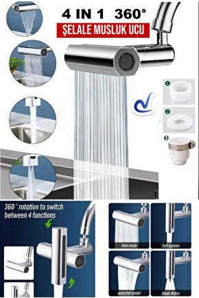 360° Şelale Akrobat 4 Farklı Moduyla Su Tasarruflu Fonksiyonel Akrobat Musluk Ucu Batarya Başlığı