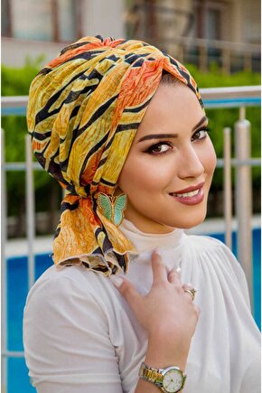 Turuncu Siyah Desen Tokalı Bone
