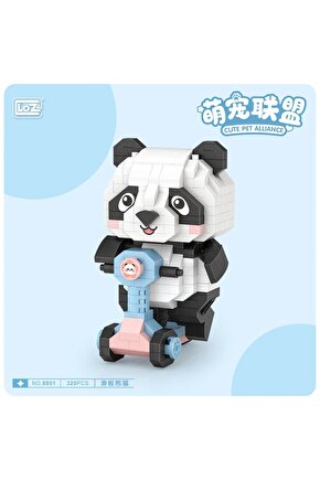 Mikro Blok Scooter Süren Panda 320 Parça - Lego Setleri - Loz Mini Lego - Hayvan Lego - Loz Lego - M
