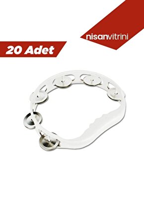 20 Adet Plastik Zilli Kına Tefi - Defi Beyaz Tef