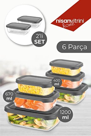 2 Adet Foly Peggy 3lü Saklama Kabı Gri  6 Parça Ürün