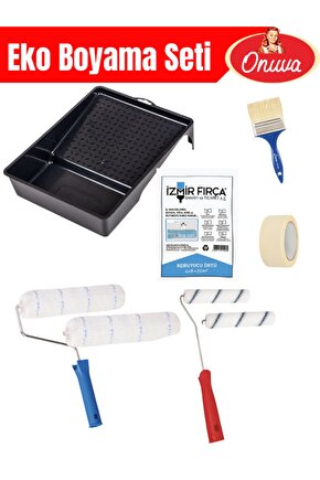 8 Parça Boyacı Seti | Rulo,fırça,bant,koruyucu örtü,boya tavası,parmak rulo,yedek rulo