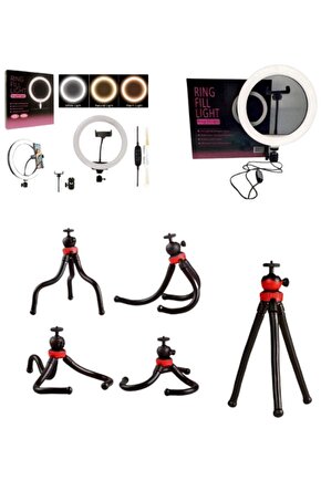 10 Inç Ring Fill Light Led 3 Renkli Ayarlanabilir Ve Esnek Tripod Ahtapot Takım