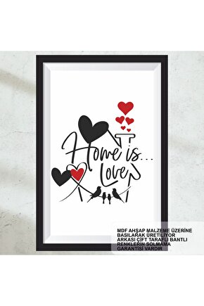 ev aşktır aile ev mutluluk sözleri duvar yazıları çerçeve görünümlü ahşap tablo poster
