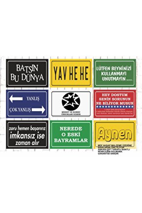 9 Parça Karışık Yazılı Ahşap Tablo Seti batsın bu dünya komik atarlı esprili sözler duvar yazıları