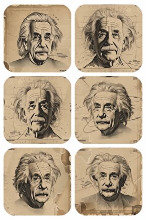 albert einstein fizik kimya atom uzay bilim temalı ev dekor 6lı retro ahşap bardak atlığı seti