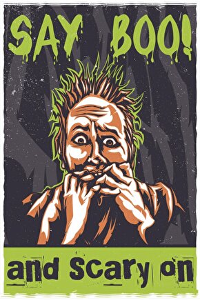 bööö korku şakası korkunç gerilim temalı eğlenceli komik retro ahşap poster