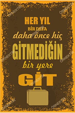 Her Yıl Bir Defa Daha Önce Hiç Gitmediğin Bir Yere Git Duvar Yazıları Retro Ahşap Poster