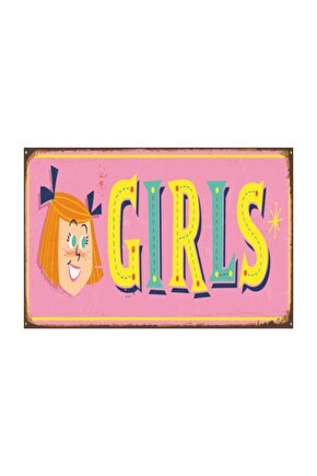 Kız Çocuk Odası Kapı Tabelası (10 Cm X 20 Cm) Mini Retro Ahşap Poster