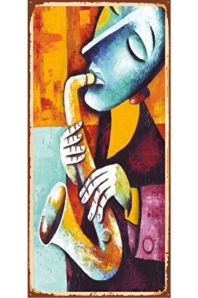Gitar Çalan Müzisyen (10 Cm X 20 Cm) Mini Retro Ahşap Poster