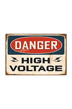Tehlikeli Yüksek Voltaj Uyarı Levhası Retro Vintage Ahşap Poster