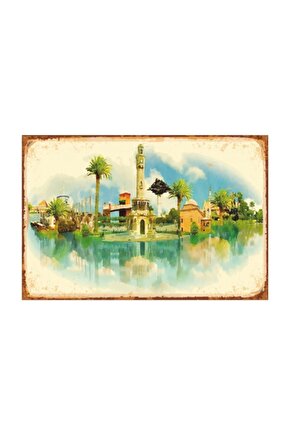 Izmir Illustration Retro Vintage Ahşap Poster