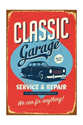Klasik Araba Garajı Retro Vintage Ahşap Poster