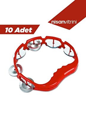 10 Adet Plastik Zilli Kına Tefi - Defi Kırmızı Renk Tef