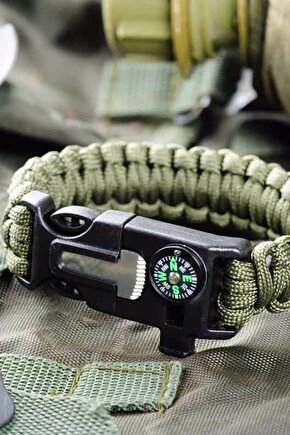 Survıval Pusulalı Hayatta Kalma Bilekliği Kamp Bileklik Düdük Çok Amaçlı Outdoor Aksesuar Kit