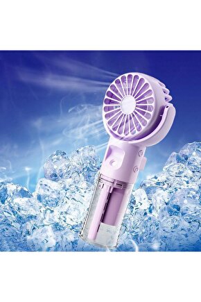 Mor Mini Fan Şarjlı El Fanı Su Püskürtmeli Boyuna Asmalı Mini Klima Fan Vantilatör