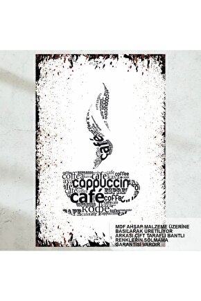 cappuccino kahve keyfi ev mutfak kafe dekorasyon tablo retro ahşap poster