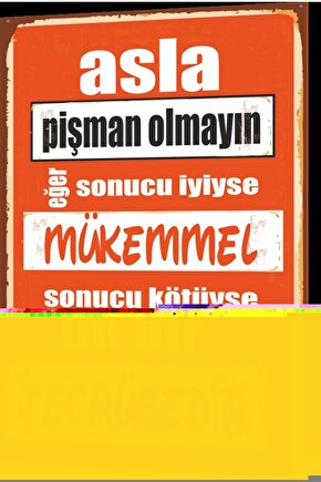 Asla Pişman Olma Duvar Yazıları Retro Ahşap Poster