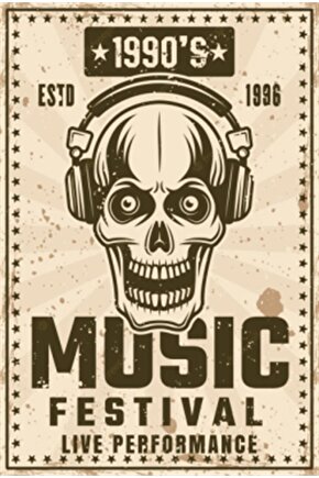1990lar Müzik Festivali Retro Ahşap Poster