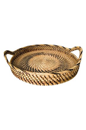 Rattan Hasır Dekoratif Sunum Tepsi 100% El Yapımı Oval Büyük