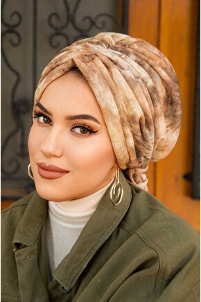 Bej Kahve Soft Desen Tokalı Bone