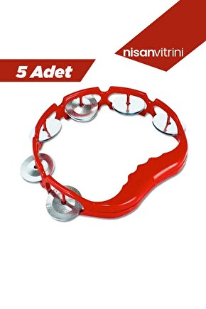 5 Adet Plastik Zilli Kına Tefi - Defi Kırmızı Renk Tef