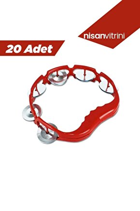 20 Adet Plastik Zilli Kına Tefi - Defi Kırmızı Tef