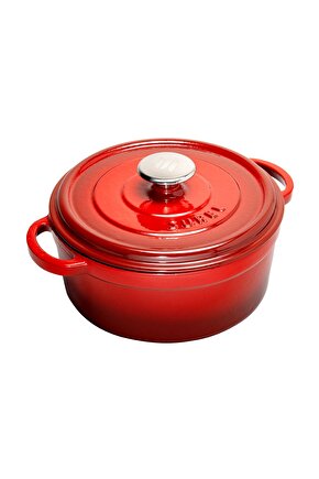 Aroma Kapak Kırmızı Yuvarlak Derin Döküm Tencere 24 Cm