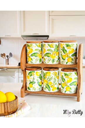 Citrus Ahşap Standlı 6lı Porselen Baharatlık
