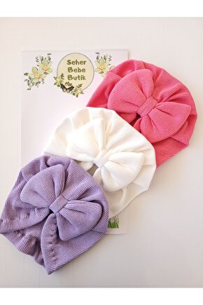 Kız Bebek & Çocuk Renkli Fiyonklu Bone 3Lü Set