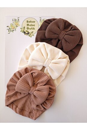 Kız Bebek & Çocuk Renkli Fiyonklu Bone 3Lü Set