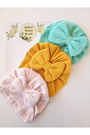 Kız Bebek & Çocuk Renkli Fiyonklu Bone 3Lü Set