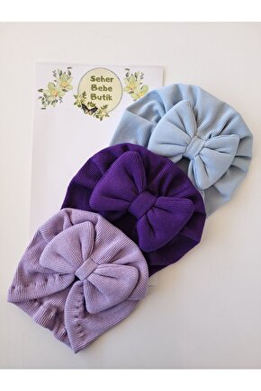 Kız Bebek & Çocuk Renkli Fiyonklu Bone 3Lü Set