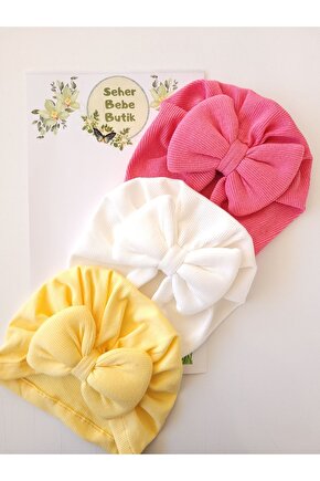 Kız Bebek & Çocuk Renkli Fiyonklu Bone 3Lü Set