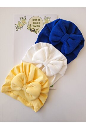 Kız Bebek & Çocuk Renkli Fiyonklu Bone 3Lü Set