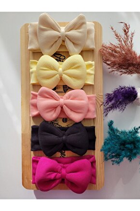 Kız Çocuk & Bebek Kaşkorse Fiyonklu Bandana 5li Set